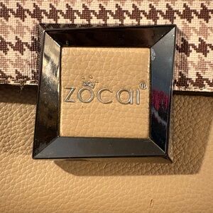 Zocai Beige Brown Houndstooth Shoulder Bag Chain Strap Logo Plaque Women’s